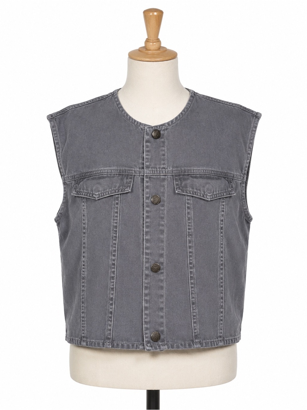 Unisex Sleeveless Denim Vest Jacket - Gray
